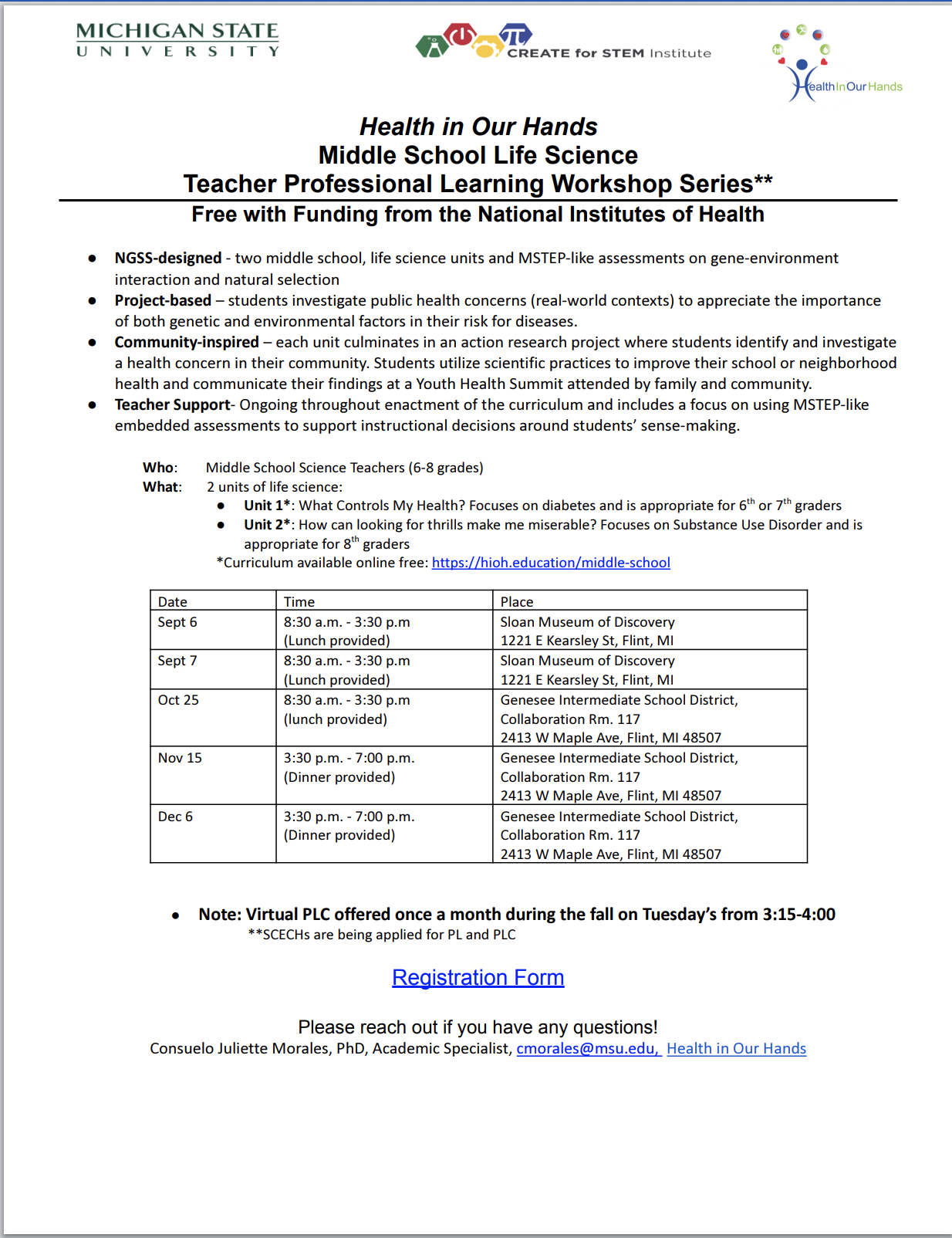 Middle School Professional Learning Opportunities